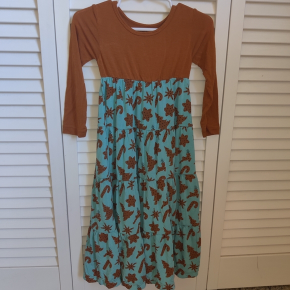 Kickee Pants Brown and Blue Holiday Cookie Bamboo Maxi Dress Size 2T - Picture 1 of 4